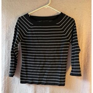 Apostrophe‎ Black & White Striped Thick Stretch 3/4 Sleeve Top Size Medium